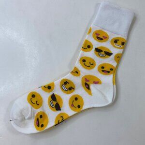 Womens Crew Socks Set 1 Smiley Face Print Yellow White Black